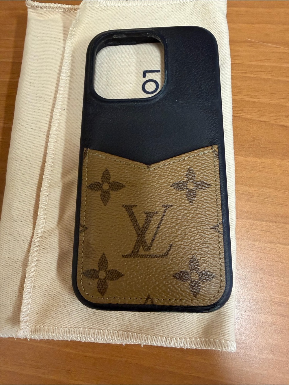 Louis Vuitton Black Phone Case with Brown Monogram Card Pocket